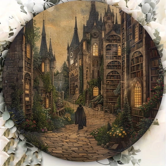 HELLOYOUNG 2D Vintage Magic Academy Aluminum Sign - 8x8 Inch Fantasy Castle Wall Art for Coffee Club Living Room Decor, Unique Gift Idea
