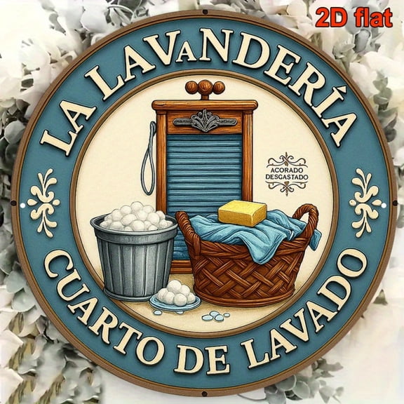 HELLOYOUNG 2D Vintage Spanish Laundry Metal Tin Sign Country Style Wall Decor for Washing Area Rustproof Retro Art