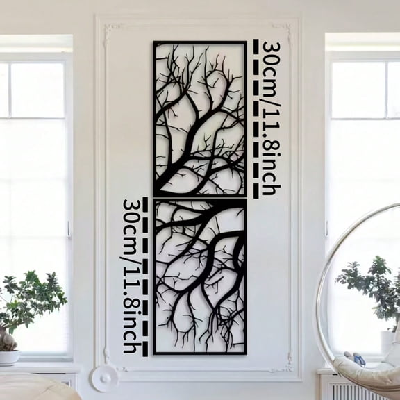 HELLOYOUNG 2PCS Tree Metal Wall Art Set, Vertical Iron Sculpture for Indoor and Outdoor, Modern Home Decor for Living Room Bedroom, Holiday Gift for Christmas Halloween Thanksgiving New Year
