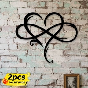 HELLOYOUNG 2Pcs Black Metal Infinity Heart Wall Art, Eternal Love Symbol Hanging Decor for Bedroom Wedding, Romantic Indoor Outdoor Iron Ornament