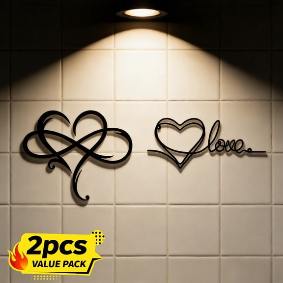 HELLOYOUNG 2Pcs Heart Metal Wall Sculpture Geometric Metal Wall Art, Minimalist Romantic Decor for Living Room Bedroom, Unique Valentine Anniversary Christmas Gift for Couples