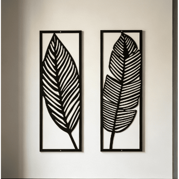 HELLOYOUNG 2Pcs Metal Leaf Hanging Outdoor Decor Black Simple Clean Lines Strong and Durable Plaque Sign Art for Living Room Bedroom Rustproof Modern Aesthetic Patio