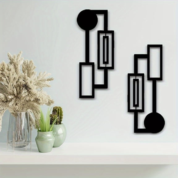 HELLOYOUNG 2pcs Abstract Iron Geometric Metal Wall Sculpture, Simple Line Art Decorative Pendant for Home Living Room Bedroom Farmhouse, Indoor Horizontal Wall Installation Thanksgiving Gift