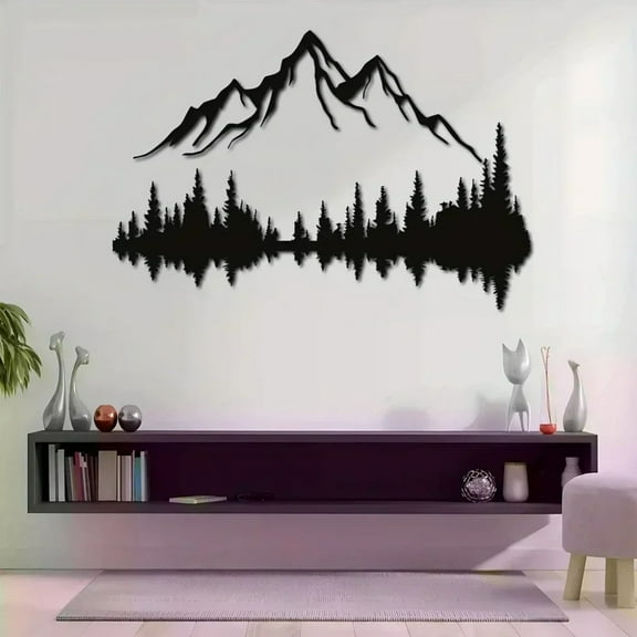 HELLOYOUNG 2pcs Metal Wall Art - Mountain & Forest Metal Wall Decor - Large Wall Sculpture for Rustic Home Living Room Bedroom Indoor/Outdoor Art (Black, 16'' X 7.1'' / 40 X 18cm),Home Decor