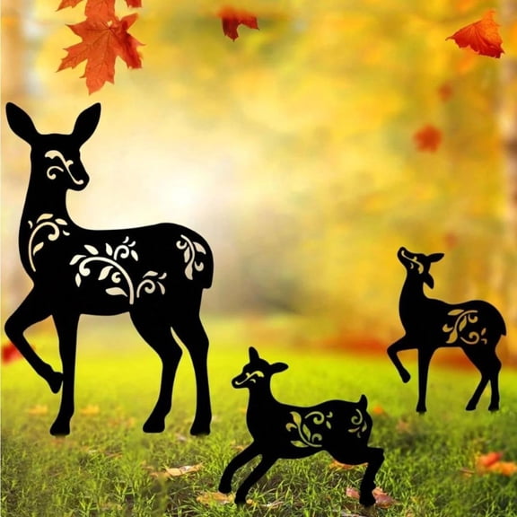 HELLOYOUNG 3 Pack Black Metal Deer Garden Stakes Outdoor Decorative Ground Plugs Rustproof Iron Yard Art for Lawn Patio Pathway Creative Gift for Garden Lovers
