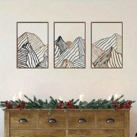 HELLOYOUNG 3-Piece 11.6x16.9in Mountain Sunset Metal Wall Sculpture Set Rustic Iron Art Decor for Living Room Bedroom Office, Halloween Christmas New Year Gift for Home