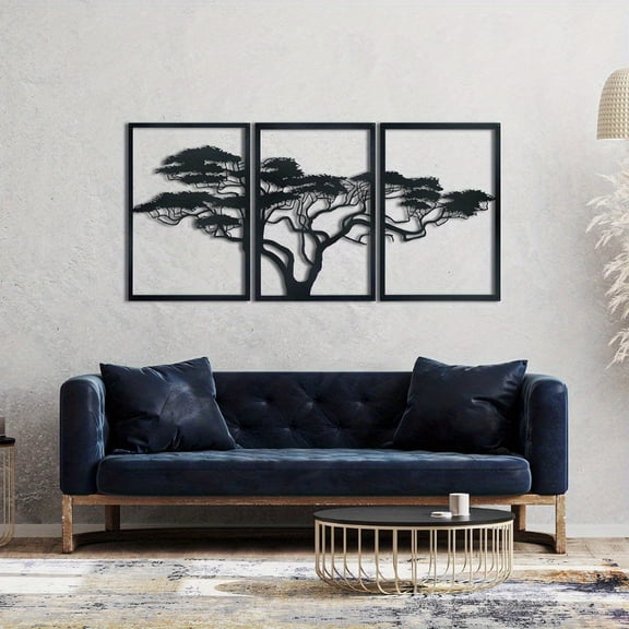 HELLOYOUNG 3 Piece Black Tree of Life Wall Decor, Iron Artfully Crafted Wall Sculptures Set, Exceptional Home Decor for Living Room Housewarming Gift