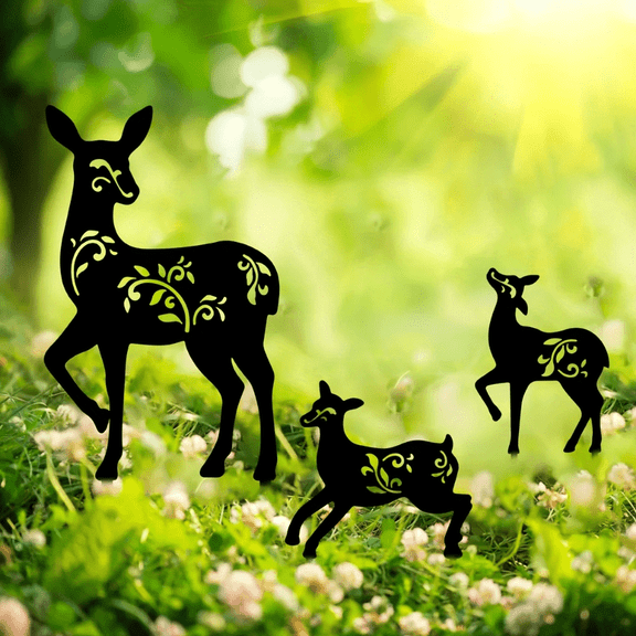 HELLOYOUNG 3-Piece Metal Deer Stakes Set - Rustproof Outdoor Garden Decorative Stake Fine Craftsmanship Statues for Yard Lawn Patio, Durable Art Figurines for Home Aesthetics