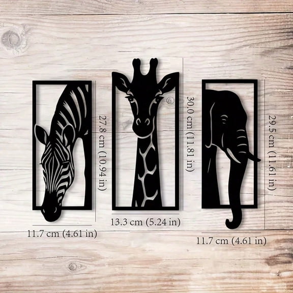 HELLOYOUNG 3 Piece Metal Wall Art Set Elephant Giraffe Zebra Silhouette 11.81 Inch African Safari Animal Decor Rustproof Waterproof Outdoor Indoor Modern Home Decor Patio Bedroom Living Room Wall Han
