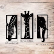 HELLOYOUNG 3 Piece Metal Wall Art Set Elephant Giraffe Zebra Silhouette 11.81 Inch African Safari Animal Decor Rustproof Waterproof Outdoor Indoor Modern Home Decor Patio Bedroom Living Room Wall Han