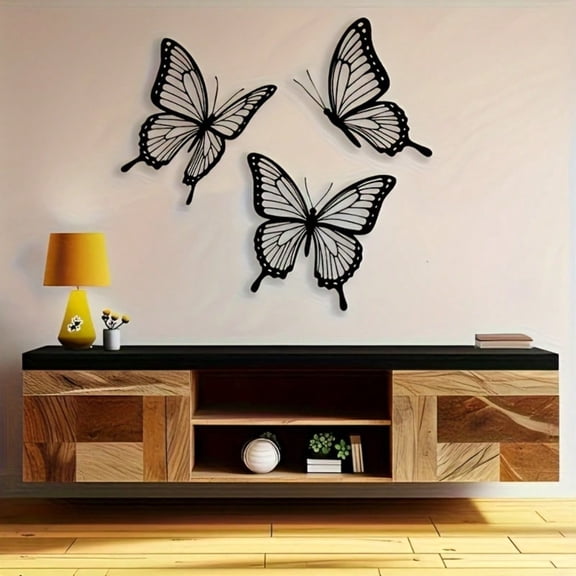HELLOYOUNG 3 Pieces Butterfly Metal Wall Decorations, Retro Iron 3D Wall Art for Bedroom Living Room Wedding Christmas, Waterproof Rustproof Home Decor, Easy Install Durable Hanging Decoration