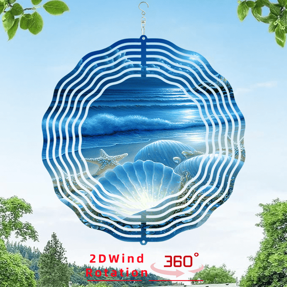 HELLOYOUNG 360 Rotating Mandala Wind Chime Metal Iron Art Garden Decor 10 Inch Ocean Theme Seashell Starfish Castle Design Soothing Melody Outdoor Indoor Balcony Gift