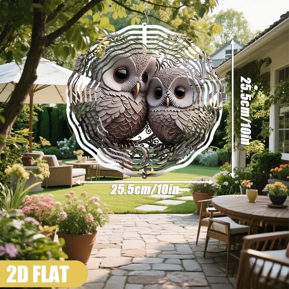 HELLOYOUNG 360 Rotating Owl Windmill, Two Owls Embrace Among Vines, DIY Creative Garden Decoration for Patio Terrace, Exquisite Hanging Spin Decor with Hook, 25.5cm/10in