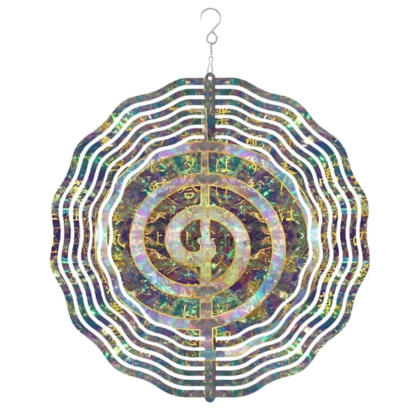 HELLOYOUNG 360 Rotating Reiki Symbol Wind Chimes, Choku Rei Zen Meditation Garden Decor, Rust-Proof Iron Metal Outdoor Ornament, 2D Graphic Design Feng Shui Bell for Spa & Christmas