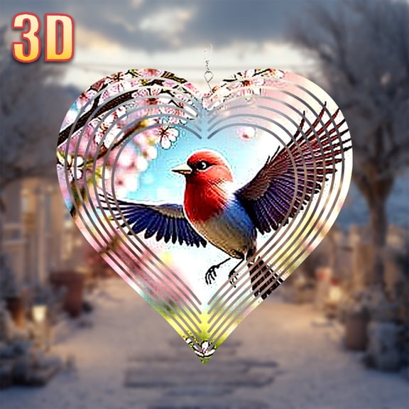 HELLOYOUNG 3D Bird Flower Metal Wind Chimes Outdoor Wind Spinner 360 Rotating Garden Decor Soothing Sounds for Wedding Party Easter Thanksgiving No Battery Required Easy Install
