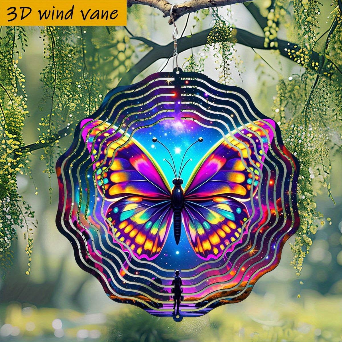 Butterfly Wind Sim HELLOYOUNG 3D Butterfly Wind Spinner Metal Outdoor Wind Chime, 10-Inch ...