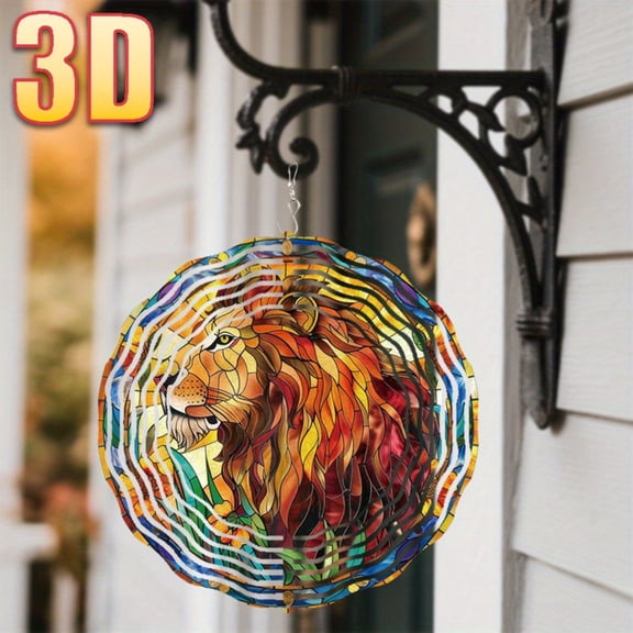 HELLOYOUNG 3D Colorful Glass Art Lion Pendant 10IN 360 Rotating Wind Chime Sun Catcher Prism Suncatcher Window Hanging Garden Decor Gift