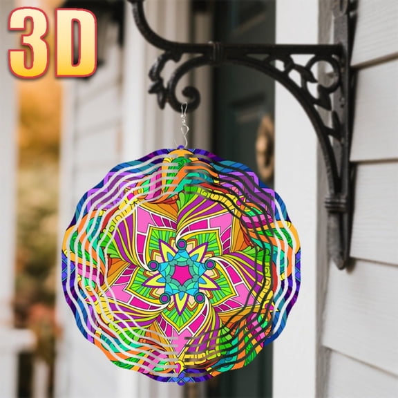 HELLOYOUNG 3D Colorful Mandala Wind Spinner 10in 360 Rotating Garden Hook Outdoor Decor for Yard Patio Wind-powered Automatic Spinner