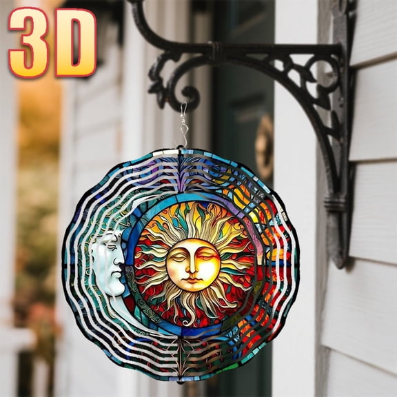 HELLOYOUNG 3D Double-Sided Sun Moon Spinner 25.5cm 360 Rotating Wind Spinner for Garden Outdoor Hanging Metal Art Decor Yard Patio Ornament Unique Christmas Gift