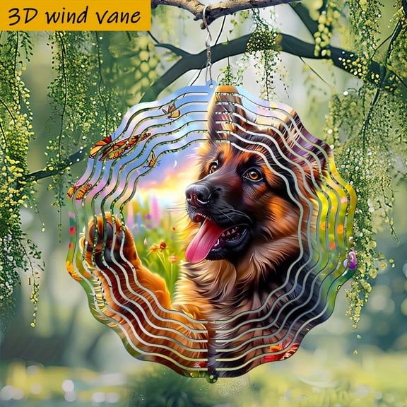 HELLOYOUNG 3D Flower Field Puppy Wind Chime Tree Pendant, 10 Inch Rotating Metal Sun Catcher, 360 DIY Seasonal Garden Decor for Patio Porch