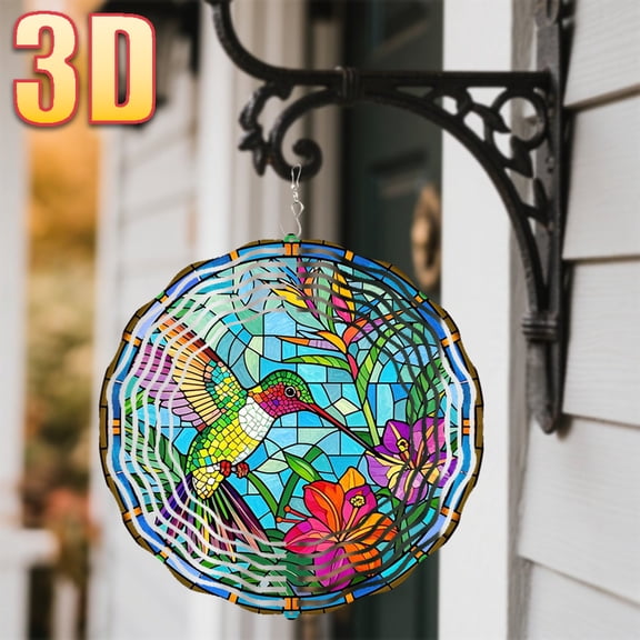 HELLOYOUNG 3D Hummingbirds Flying in Flowers 360 Rotating Rainbow Hook Outdoor Decor, Creative DIY Garden Rotator, Perfect Spring Summer Balcony Gift for Valentine Year Round