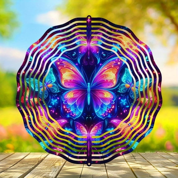 HELLOYOUNG 3D Metal Blue Butterfly Wind Spinner Kinetic Outdoor Spinner for Yard and Garden Decoration Spinfinity Wind Sculpture Classic Style