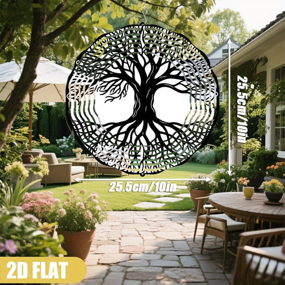 HELLOYOUNG 3D Metal Wind Chimes - 10x10 Inch Rustic Tree Branch Design, Battery-Free Rotating Outdoor Garden Decor with 360 Sound for Wedding Festival Party