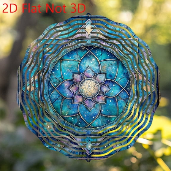 HELLOYOUNG 3D Metal Wind Spinner Outdoor Garden Decor, Blue Lotus Pattern Hanging Kinetic Art for Yard Patio, Seasonal Gift for Home