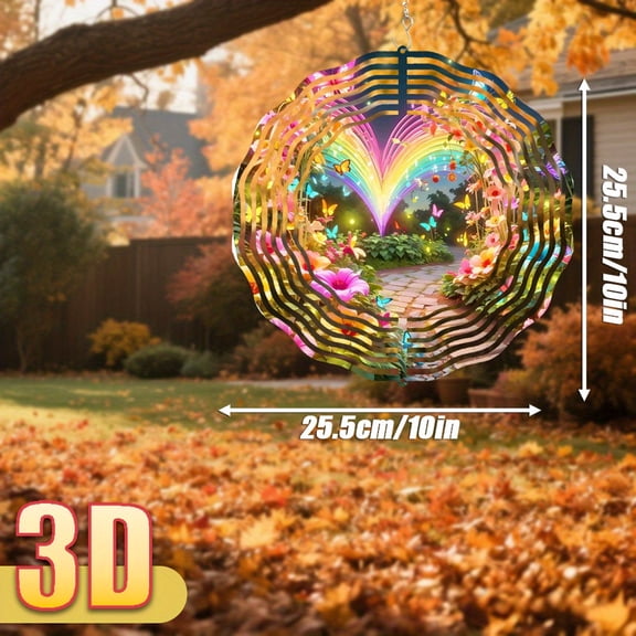 HELLOYOUNG 3D Metal Windmill Wind Chimes, Rainbow Garden Fantasy Pathway, 10 Inch Rotating Hook 360 Degree DIY Creative Wind Rotation, Durable Outdoor Lawn Decor