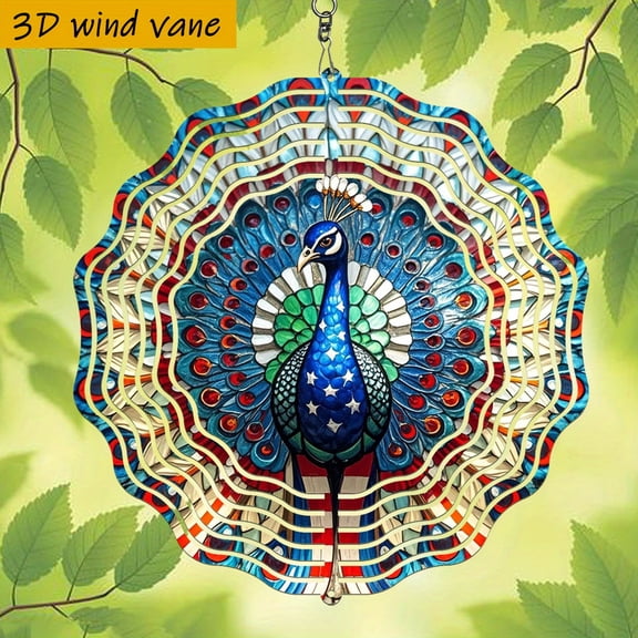 HELLOYOUNG 3D Peacock Feather Wind Vane 360 Rotating Weather Vane with Hook, 10 Inch Metal Wall Art for Patio Garden, Easy Install Holiday Decor Unique Gift for Christmas Halloween