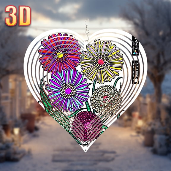 HELLOYOUNG 3D Rotating Windmill Garden Decor, 10in Colorful Flower Metal Wind Spinner with 360 Swivel Hook, Outdoor Patio Yard Art Ornament