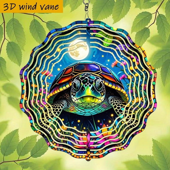 HELLOYOUNG 3D Sea Turtle Wind Spinner, Ocean-Themed Metal Art Decor, 360 Rotating Outdoor Beach & Garden Decor, Coastal Patio Hanging Wind Chime, Easy Install Gift for Summer Holiday, Nautical Turtl