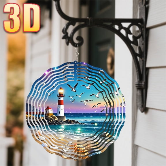 HELLOYOUNG 3D Seagulls Lighthouse Wind Chimes, 360 Rotating Hook Outdoor Decor, DIY Creative Pendant for Spring Summer Balcony Courtyard, Year Round Gift