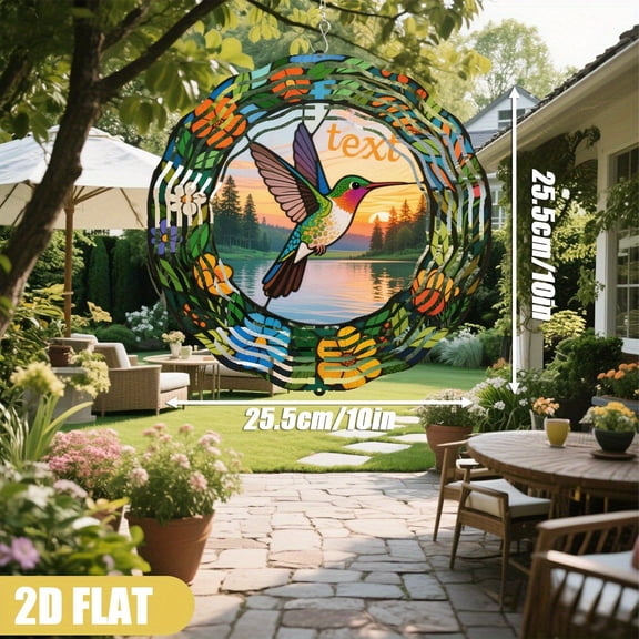 HELLOYOUNG 3D Stained Glass Hummingbird Wind Chime - 10 Inch Rotating Metal Garden Decor, 360 Creative Spinner Outdoor Hanging Decoration for Patio, Courtyard, Beach, Vivid Garden Art All Seasons Gi