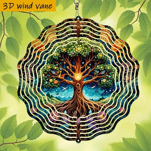 HELLOYOUNG 3D Tree of Life Wind Chime, 10 Inch Iron Decor with 360 Rotating Hooks, Birds Flowers Leaves & Beads, Wind-Powered Garden Wedding Christmas Ornament for Patio Balcony Doorway