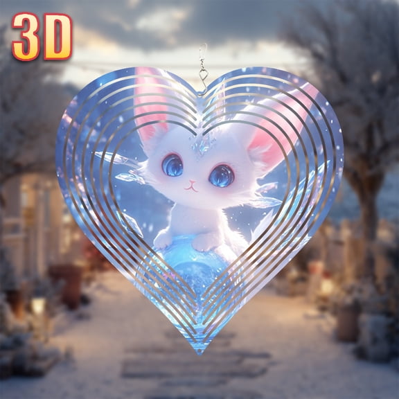 HELLOYOUNG 3D Wind Spinner Wind Chime, Fantasy Creature Big Ears Metal Hanging Decor with Rotating Hook, 360 Degree Rotation for Outdoor Garden Patio Wedding Party Beach Decoration, Blue Fox Design