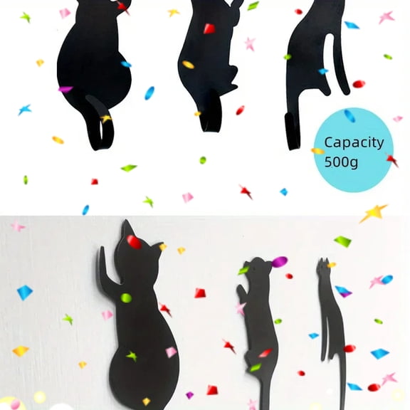 HELLOYOUNG 3Pcs Cute Cat Design Metal Hook, Nail-Free Punch-Free Strong Adhesive Robe Towel Hook, Wall Decoration Gift for Bathroom Kitchen