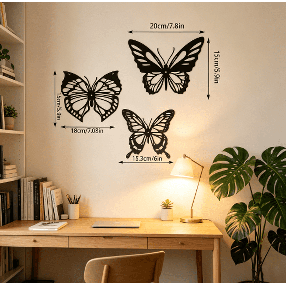 HELLOYOUNG 3Pcs Spring Butterfly Metal Wall Art Wall Pediments Black Gold Hanging Decor for Bedroom Living Room Rustproof Modern Aesthetic Home Gift