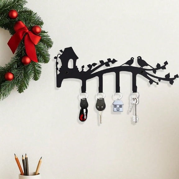 HELLOYOUNG 4-Hook Animal Wall Organizer, Metal Bird Key Holder, Waterproof Rust-Proof  Multi-purpose Hook  Spring Wall Sculpture Wall Storage Renovation Artifact
