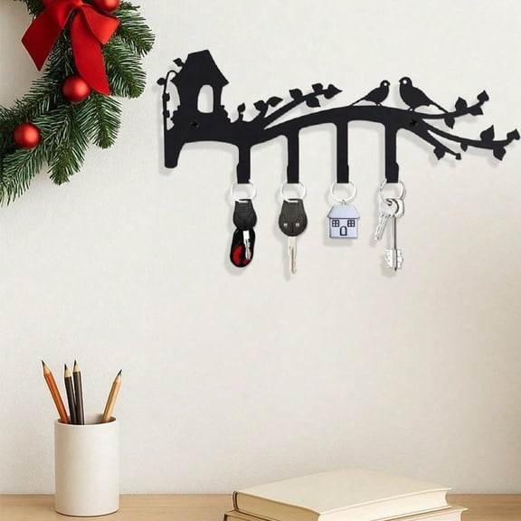 HELLOYOUNG 4-Hook Metal Wall Hooks, Decorative Bird Key Holder for Entryway, Waterproof Rust-Proof Coat and Towel Hanger for Bathroom, Farmhouse Wall Art, Housewarming Gift