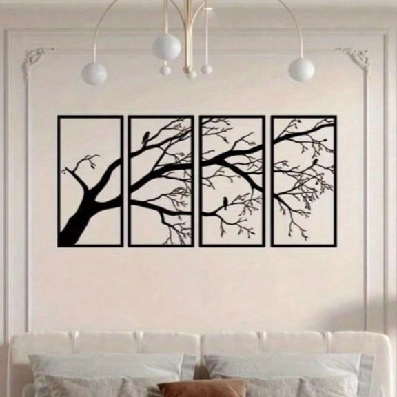 HELLOYOUNG 4-Piece 178.3in  Metal Iron Tree Wall Decor Set, Exquisite Black Branches Art for Indoor Outdoor Living Room Patio, Unique Housewarming Gift, Rustic Wall Sculpture