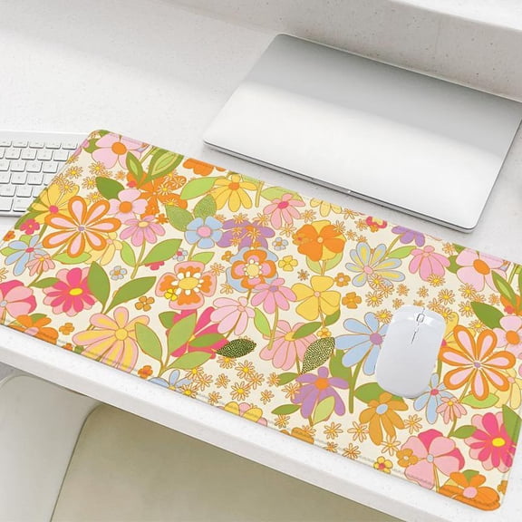 HELLOYOUNG 40x90cm Flower Pattern Gaming Mouse Pad Anti-Slip Rubber Base Stitched Edge Desk Mat for PC Laptop Office Home Desktop Accessories