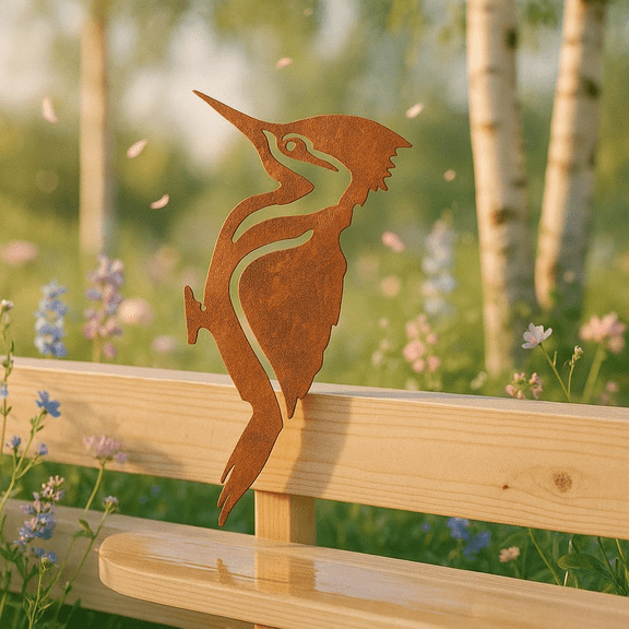 HELLOYOUNG 5.1 Inch Tiki - Inspired  Rusty Metal Bird Silhouettes Decorative Wooden Stakes Woodpecker and Robin Garden Fence Decor for  Home & Gardenfor Your Patio and Lawn