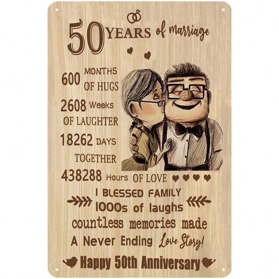 HELLOYOUNG 50th Wedding Anniversary Gold Metal Tin Sign, Vintage Rustic Party Decor with Custom Text for Personalized Gift