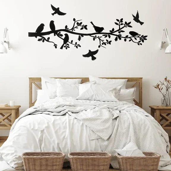 HELLOYOUNG 5Pcs Metal Bird Wall Art Set Vintage Farmhouse Wall Decor for Living Room Indoor Holiday Home Decoration Black