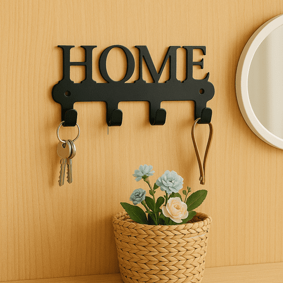 HELLOYOUNG 6.1 Inch"HOME" Sign Metal Key Holder Iron Art Wall-Mounted Key Rack Corrosion - Resistant Utility Hooks Large - Capacity Organizer for Entryway Stylish Decor for Keys Create Warm Vibe