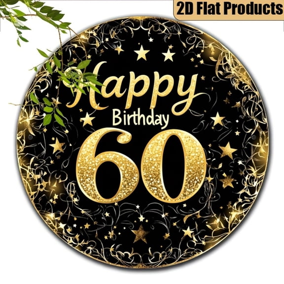 HELLOYOUNG 60th Birthday Decorations Metal Bohemian Round Wall Hanging Sign 2D Flat Gift for Women Men Living Room Bedroom Party Wall Art