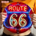 thumbnail image 1 of HELLOYOUNG 66 Route Neon Sign Retro Round Metal Wall Art Vintage Americana Decor for Home Garage Cafe Bar Restaurant, 1 of 12