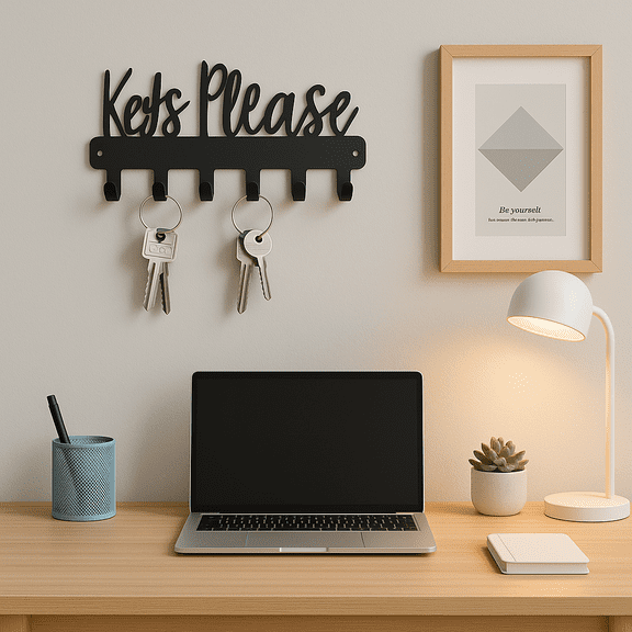 HELLOYOUNG 7.28 Inch Black Metal Small Key Holder Iron Art Fashion Hooks Wall - Mounted Sign Rack Ideal for Garden and Patio Outdoor Decor Eco - Friendly & Tidy