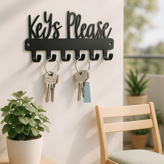 HELLOYOUNG 7.28 Inch Durable Small Key Hooks  Black Iron Painting Decor Metal Sign Rack Easy Install for Entryway Storage Accessories Create Modern Organized Vibe